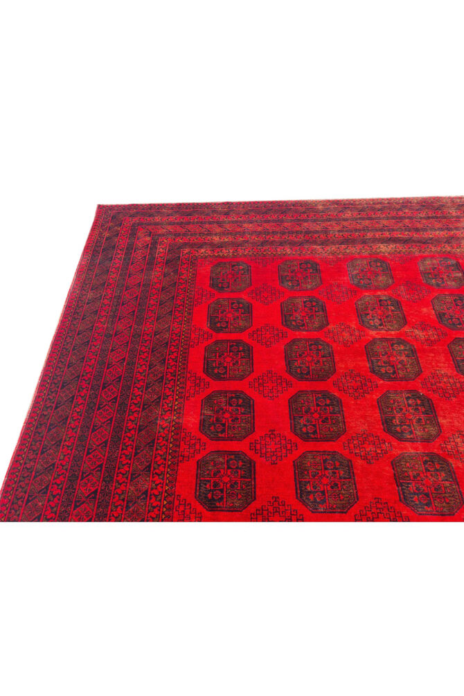 Authentic Hand Knotted Vintage Afghan Turkmen Felpah Wool Area Rug 11.7 x 8.3 Ft (1496 Ger-4) - Image 7