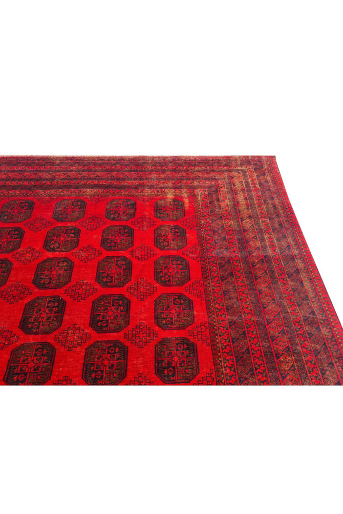 Authentic Hand Knotted Vintage Afghan Turkmen Felpah Wool Area Rug 11.7 x 8.3 Ft (1496 Ger-4) - Image 8