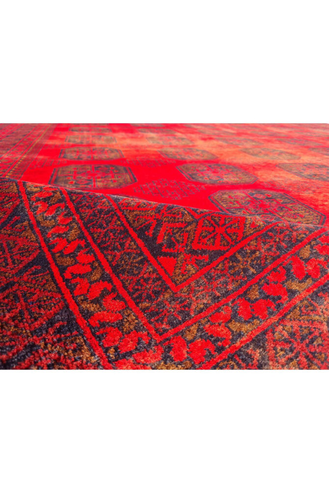 Authentic Hand Knotted Vintage Afghan Turkmen Felpah Wool Area Rug 11.7 x 8.3 Ft (1496 Ger-4) - Image 9