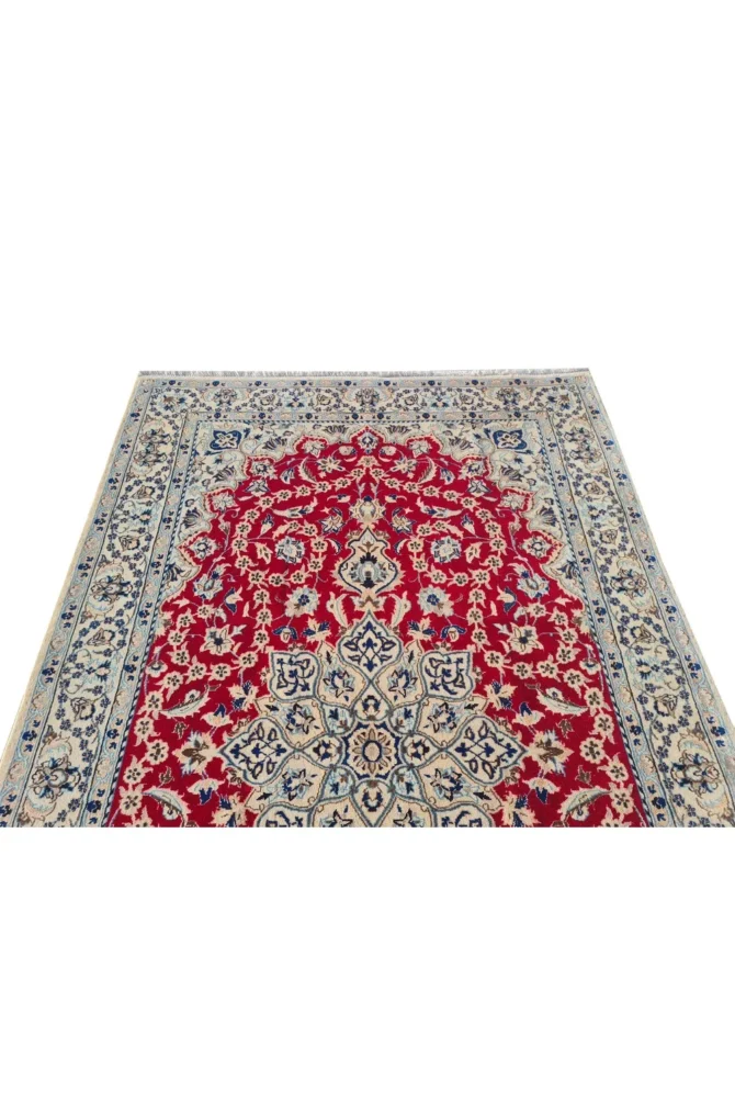 Amazing Hand Knotted Vintage Naeen Wool & Silk Touch Area Rug 7 x 4 Ft - Image 6