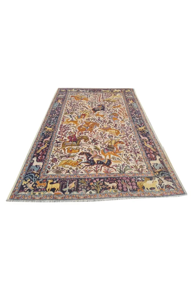 Fine Hand-Knotted Per style pictorial Hunting Scene wool rug 6 x 4 Ft - Image 2