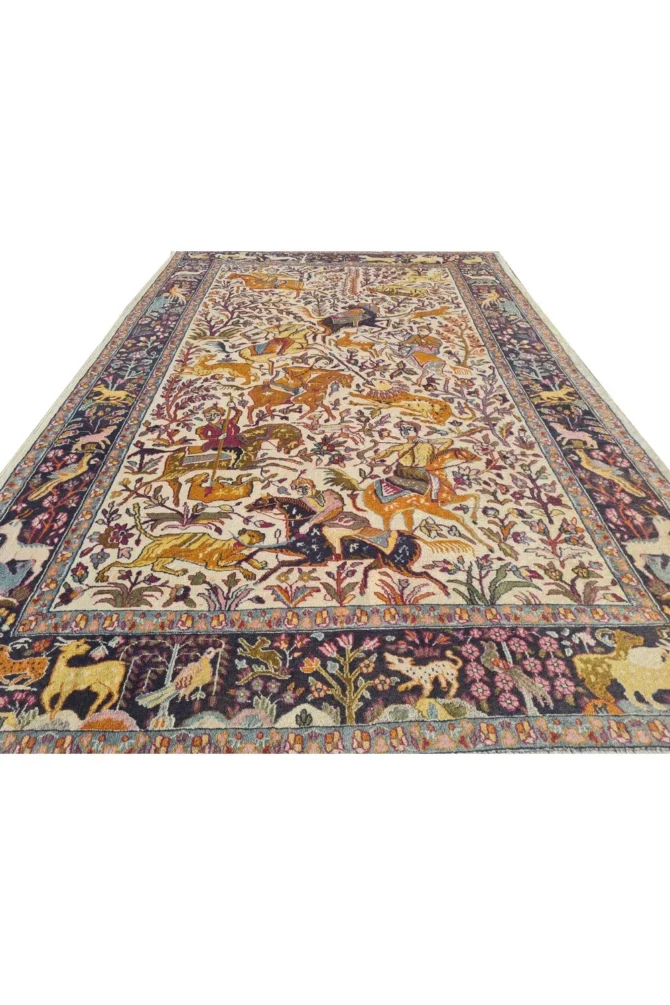 Fine Hand-Knotted Per style pictorial Hunting Scene wool rug 6 x 4 Ft - Image 4