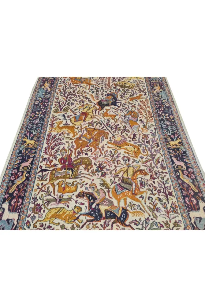 Fine Hand-Knotted Per style pictorial Hunting Scene wool rug 6 x 4 Ft - Image 5
