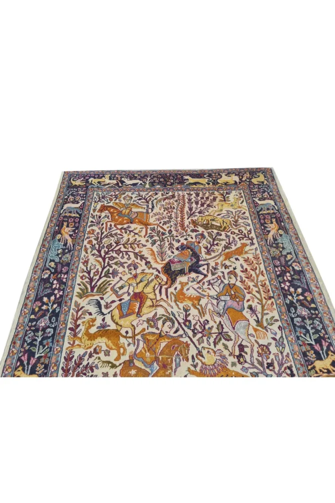 Fine Hand-Knotted Per style pictorial Hunting Scene wool rug 6 x 4 Ft - Image 6