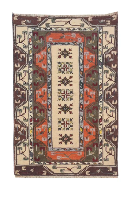 Amazing Hand Knotted Vintage Kurdi Wool Area Rug 7.5 x 4.4 Ft