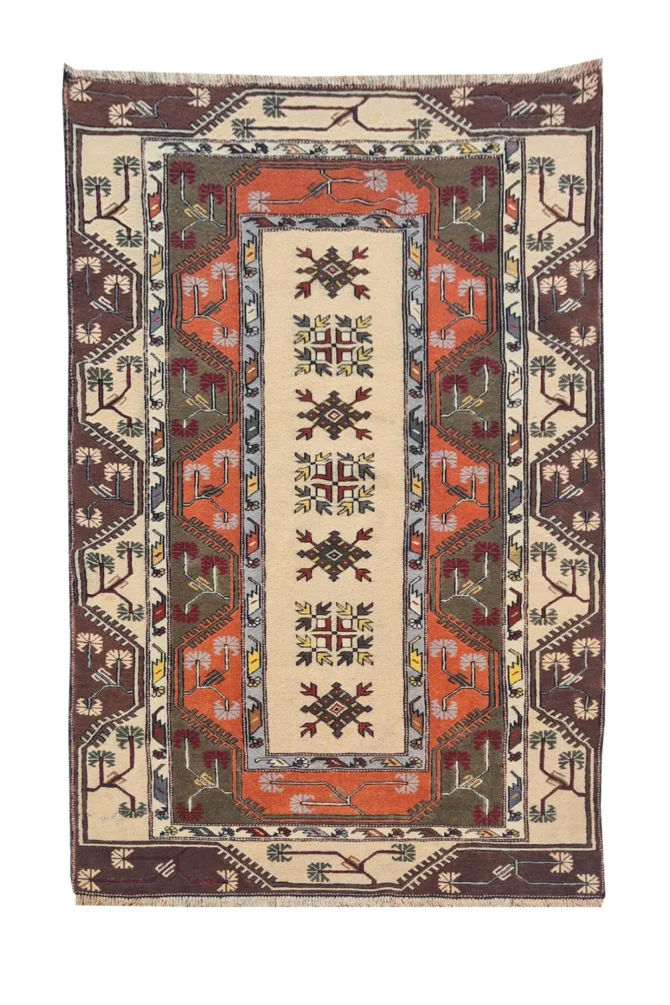 Amazing Hand Knotted Vintage Kurdi Wool Area Rug 7.5 x 4.4 Ft