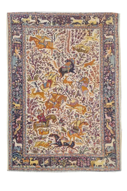 Fine Hand-Knotted Per style pictorial Hunting Scene wool rug 6 x 4 Ft