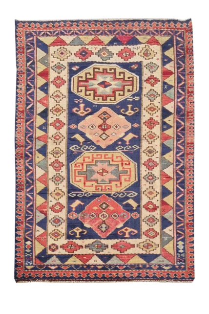 Authentic Hand Knotted Vintage Bulgaria Wool Area Rug 6 x 3 Ft