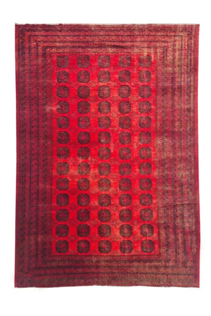 Authentic Hand Knotted Vintage Afghan Turkmen Felpah Wool Area Rug 11.7 x 8.3 Ft