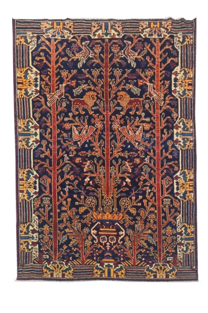 Authentic Hand Knotted Antique Malayar Hunting Pictorial Wool Area Rug 5 x 4 Ft