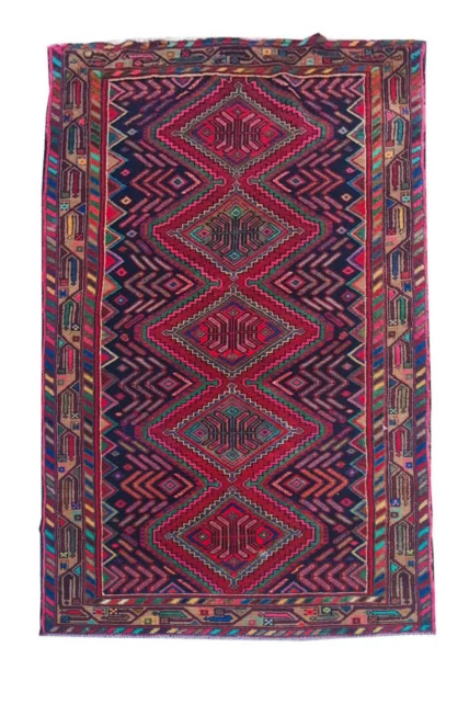 Authentic Hand Knotted Vintage Hamidoun Wool Area Rug 6.8 x 3.5 Ft