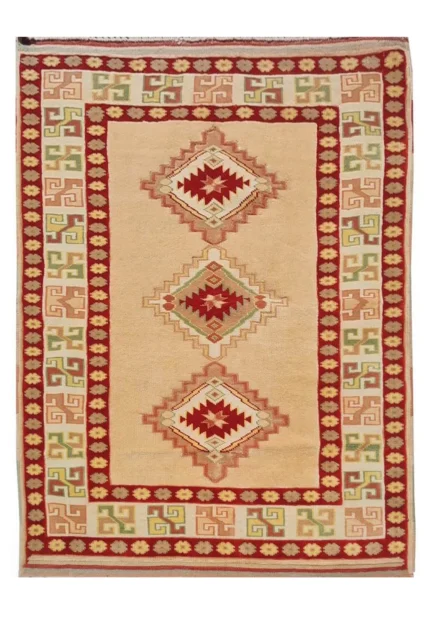 Authentic Hand Knotted Vintage Kurdi Wool Area Rug 5 x 4 Ft
