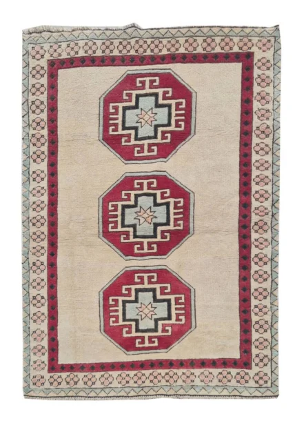 Authentic Hand Knotted Vintage Kurdi Wool Area Rug 6 x 4 Ft