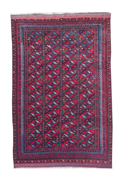 Amazing Hand Knotted Antique Afghan Kazak Wool Area Rug 8 x 4 Ft