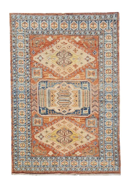 Amazing Hand Knotted Vintage Afghan Kazak Pictorial Wool Area Rug 7 x 5 Ft