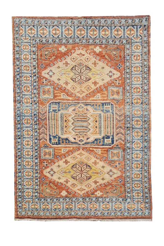 Amazing Hand Knotted Vintage Afghan Kazak Pictorial Wool Area Rug 7 x 5 Ft
